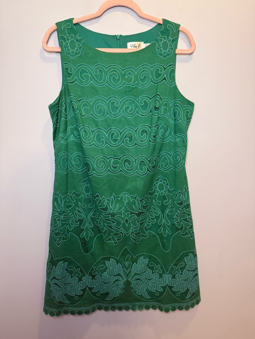 Eliza J Malta Kelly Green Textured Lace Cocktail Overlay Shift Dress Size 14